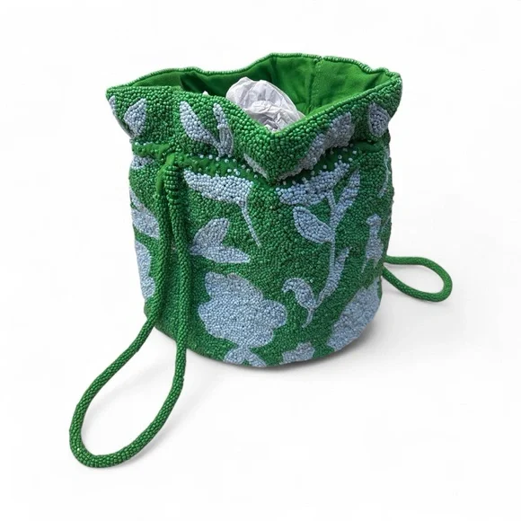 Sold out - NWT - Kate Spade x Target Green Beaded Drawstring Bucket Handbag - Picture 2 of 3